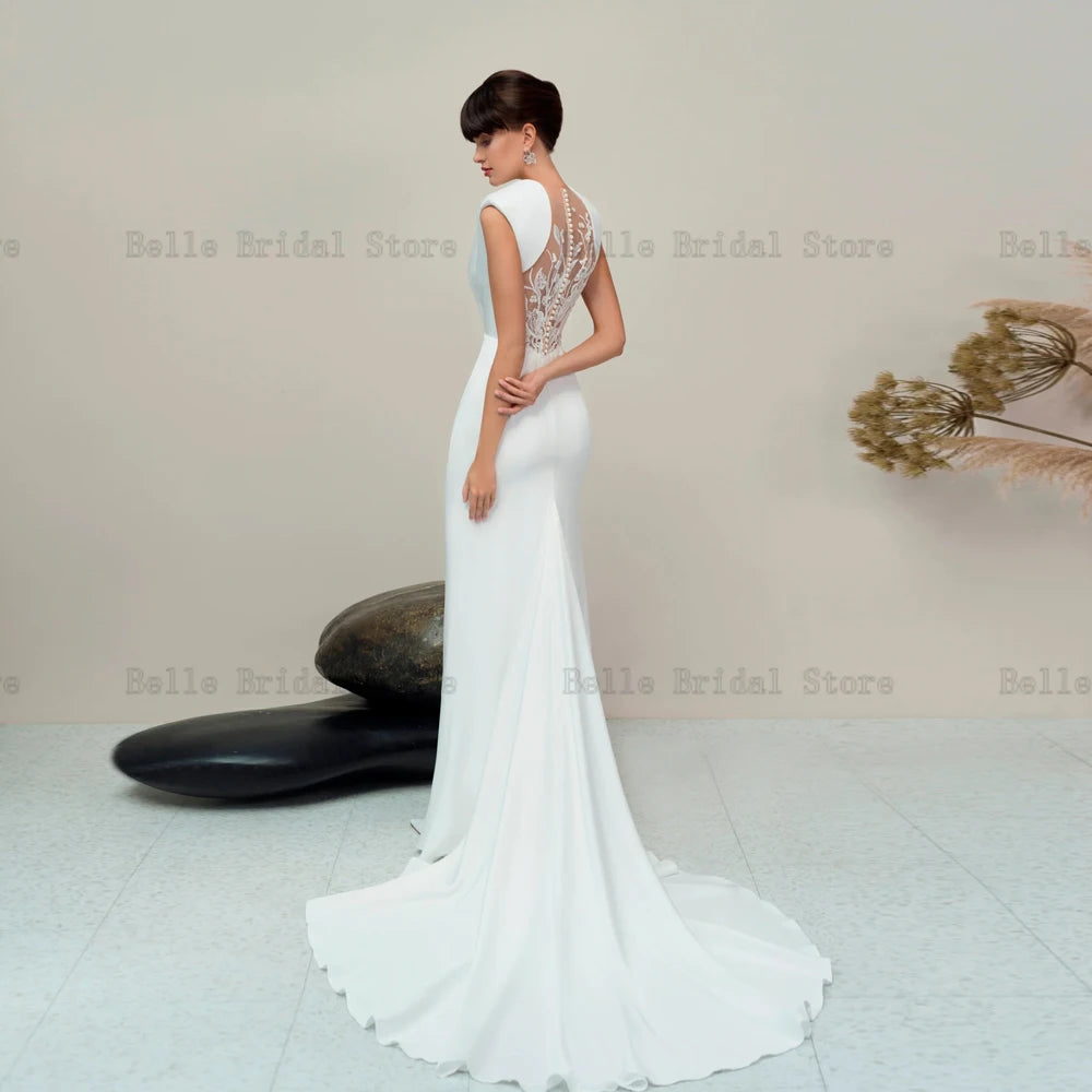 Sexy Mermaid Wedding Dresses Deep V Neck Sleeveless White Bridal Gowns Pleat Appliques Back Sweep Train Vestidos De Novia 2023