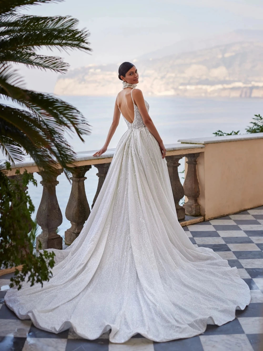Sexy Deep V-neck Backless Wedding Dress Sparkly Sequins Beads Bride Robe 2024 Elegant A-line Long Bridal Gown Robe De Mariée
