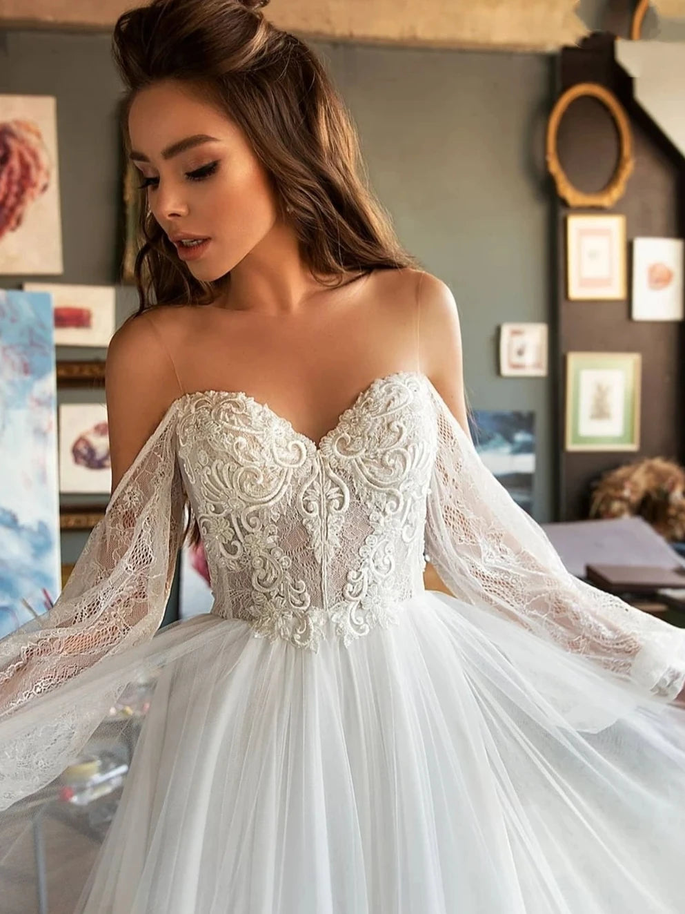 Vintage Bohemia Wedding Dresses Off The Shoulder Bridal Robes 2024 Sweetheart A-Line Gowns Lace Appliques Vestidos De Novia 2023