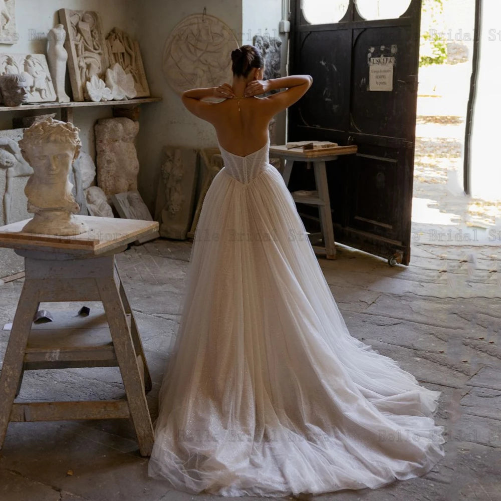Simple Ivory Wedding Dresses Sweetheart Neck Detachable Sleeves A-Line Bridal Growns Pleat Sweep Train свадебное платье 2023