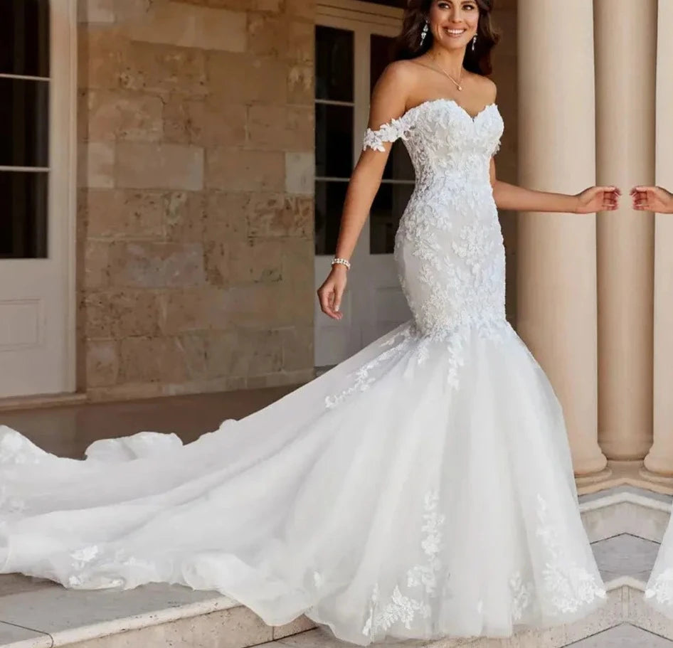 Boho Sexy Mermaid Sweetheart Neck Wedding Dress Luxury Off Shoulder Bridal Gown Back Button Robe De Mariée 2024 Plus Size