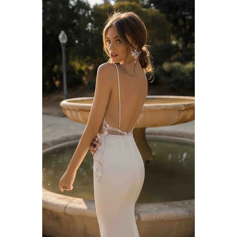 Cinghie di spaghetti sexy Appliques sirenedri da sposa sirena per donne 2024 pizzo spiaggia abiti da sposa affascinante Robe de mariée personalizza