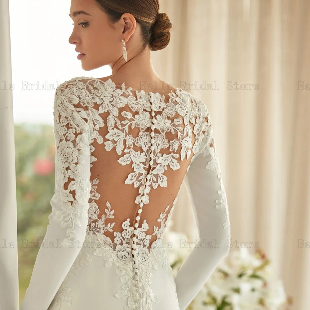 Eleganti abiti da sposa sirena V al collo maniche lunghe abiti da sposa Appliques Appliquestro abbo