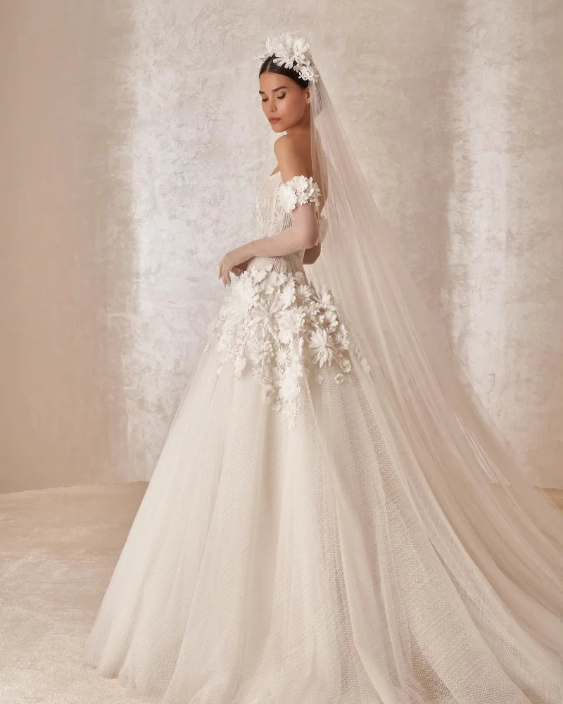 Vestidos de novi abiti da sposa a una linea senza spalline eleganti appliques in pizzo abiti da sposa primaverili per donne sexy 2024