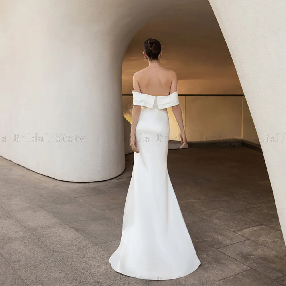 Simple Ivory Wedding Dresses Off the Shoulder Sleeveless Bridal Gowns Mermaid Front Slit Floor-Length Vestidos De Novia 2023