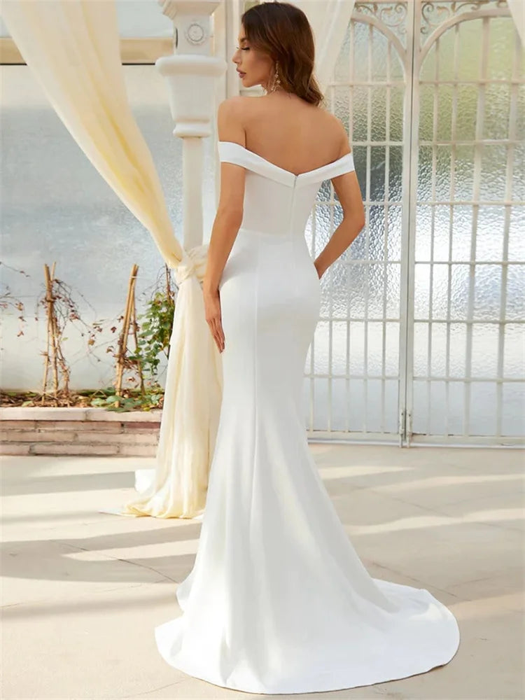 Blanc Off Bodice Bodice Robe de mariée élégante Back Back Balage de la longueur de planche à zétre pour mariée pour la mariée