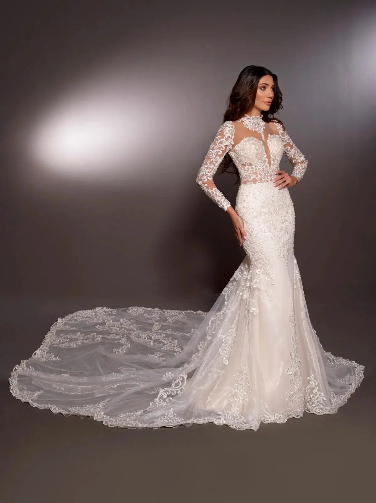 Robe de mariée de sirène de luxe avec appliques pour femmes manches longues à manches longues