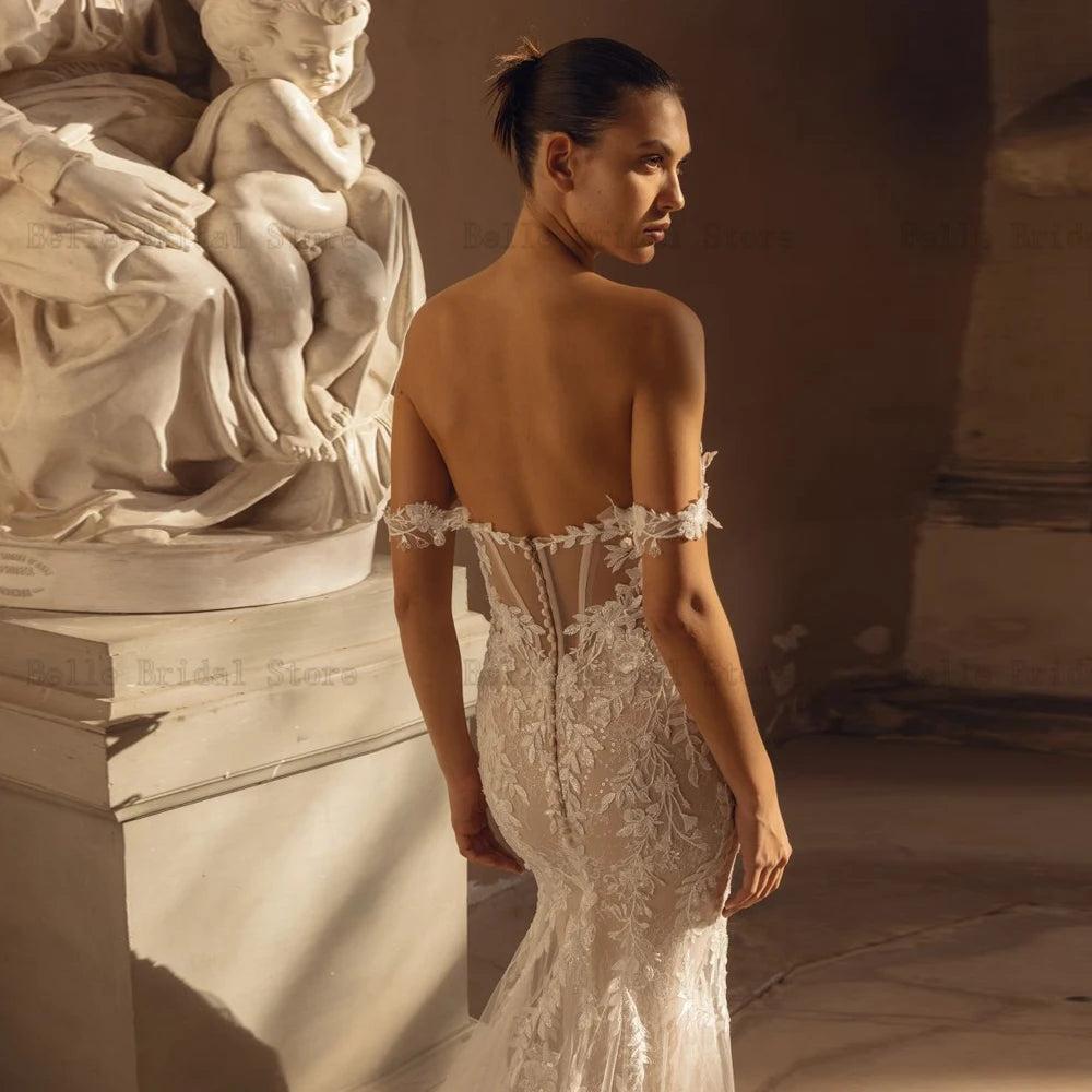 Sexy Off épaule Robes de mariée sirène chérie couche-cou de la mariée