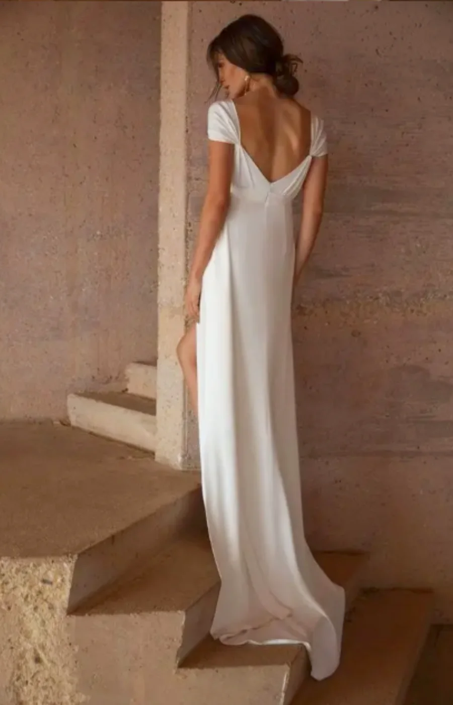 Schatz Braut Kleider Nach Maß Robe Mariee Sexy Seite Split Einfache Hochzeit Kleider Eine Linie Weg Von Der Schulter Chiffon Strand