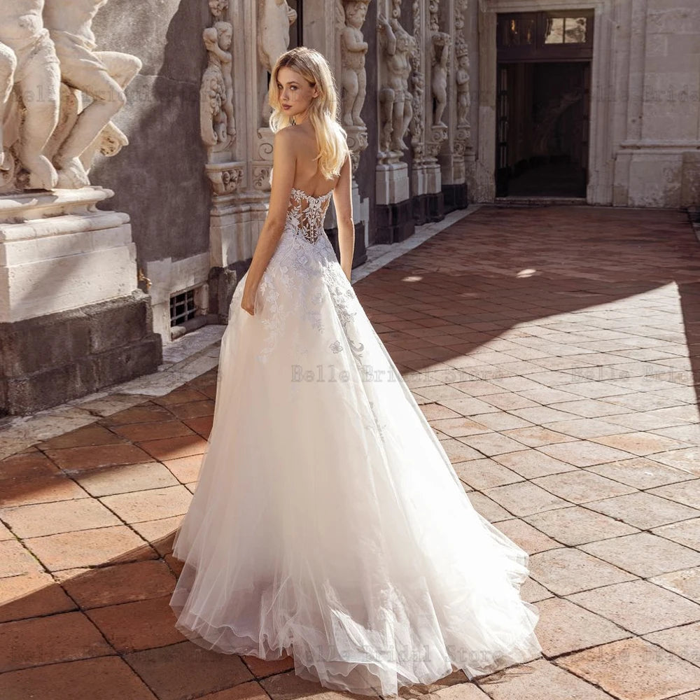 Classici abiti da sposa in avorio NECK SWEATHART NECH A-LINE APPLICAZIONE APPLICI DI SPASCE TRAIN TULLE сваебное identi