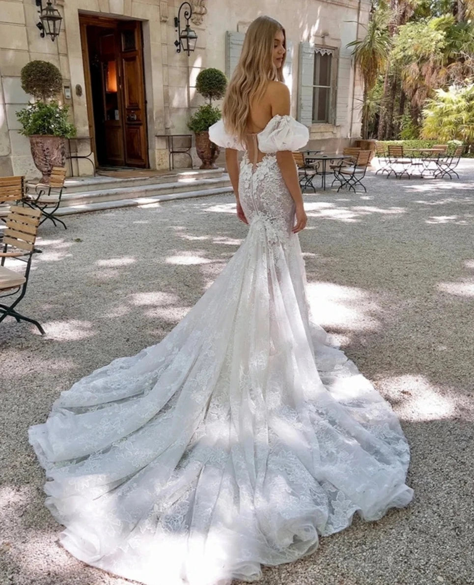 Romantic Mermaid Lace Wedding Dress Strapless Illusion Sexy Women Bride Dresses Court Train Bridal Gown Custom Made