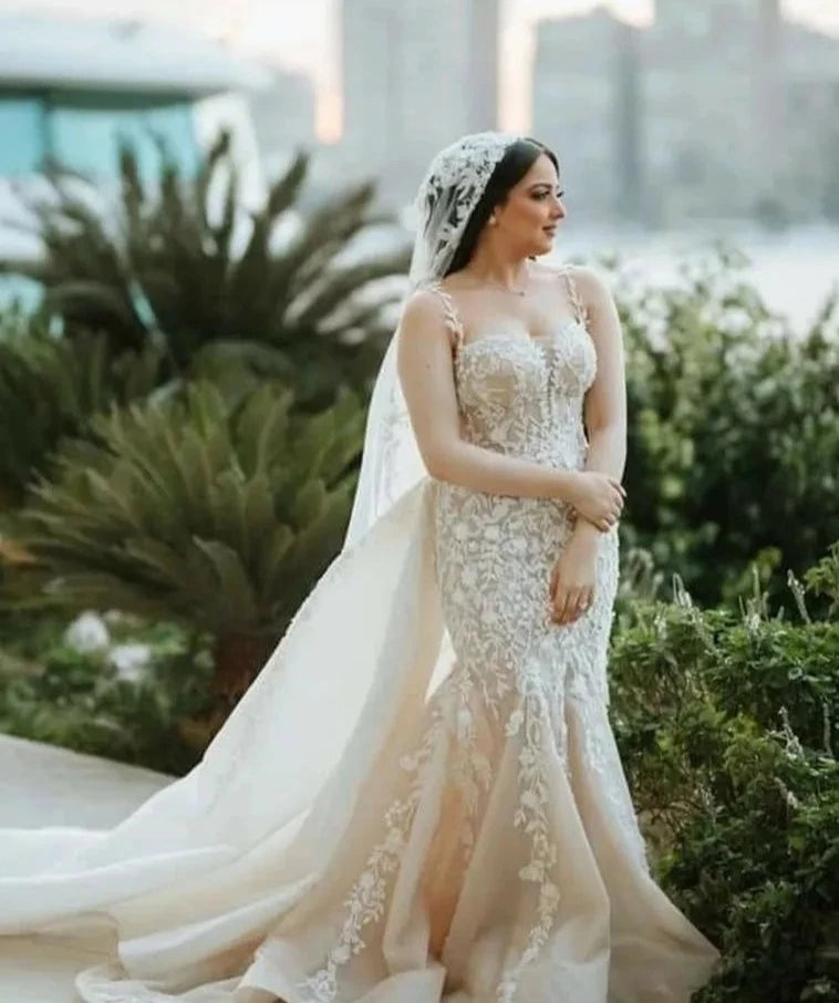 Champagne robes de mariée sirène pêche chérie couche couche robe vestide de novia en dentelle robes de mariée 2024