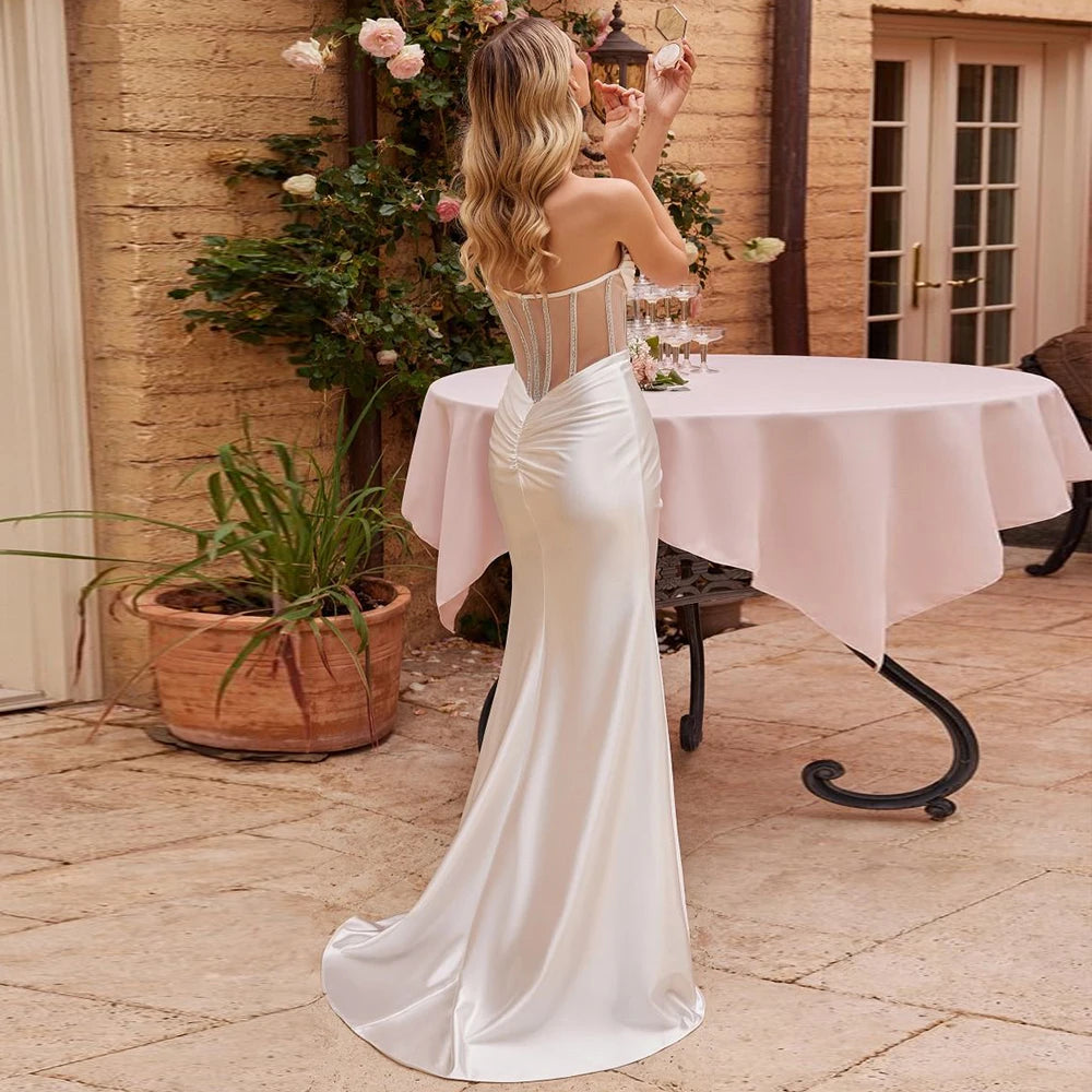 Sexy Strapiess Wedding Dresses for Women Sleeveless Front Split Bridal Growns with Rhinestones Vestidos De Novia Backless 2024