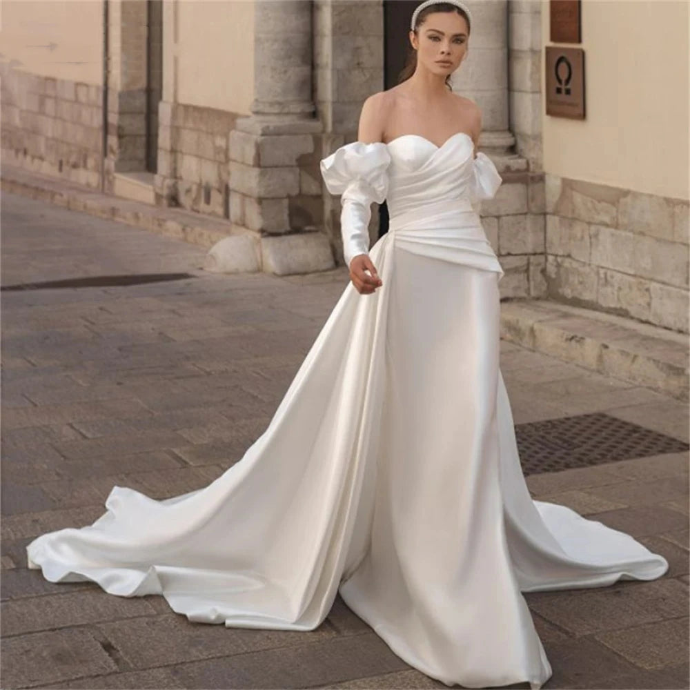 Elegante Brautkleider Satin Brautkleider Sexy trägerlose bodenlange Roben für formelle Party Mantel Meerjungfrau Vestidos De Novia