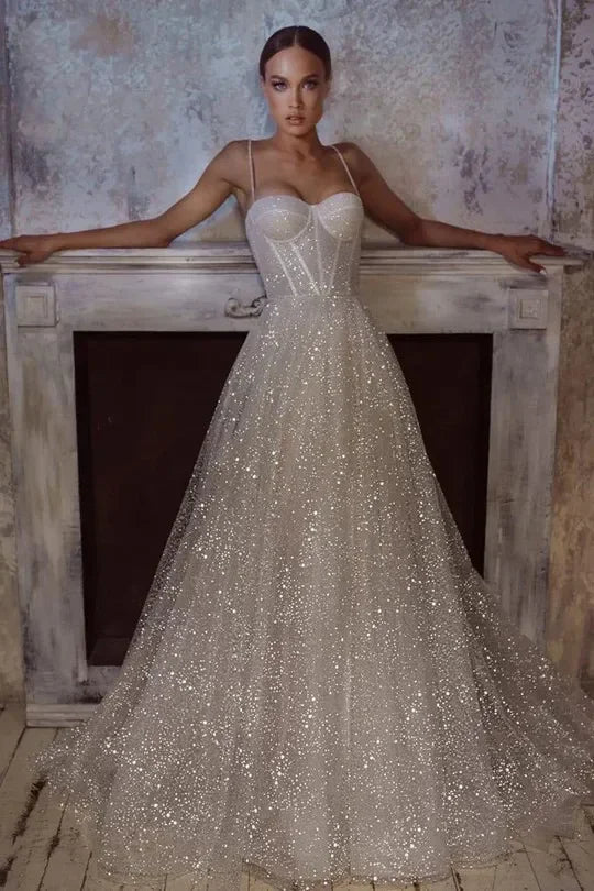 فستان زفاف لامع من Roycebridal Beach فساتين زفاف للحفلات Vestido De Noiva Gelinlik فساتين زفاف عربية لامعة