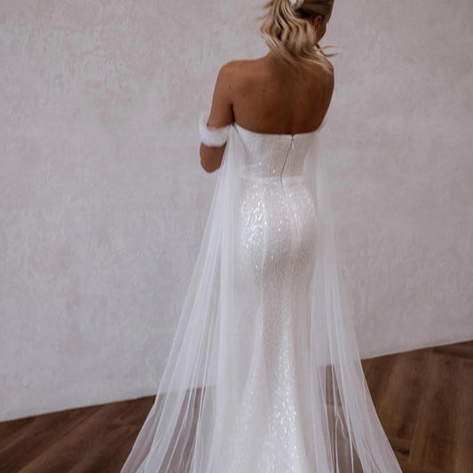Elegant Mermaid Wedding Dresses White Strapless Beadings Bride Dress Boho Beach Wedding Evening Prom Gown Plus Size