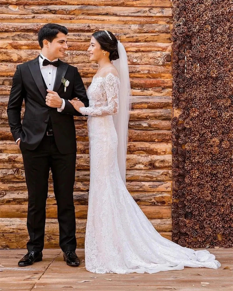 Vestidos de novia de cordón de encaje completo