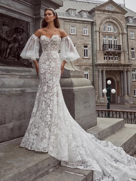 Romantic Sweetheart Neck Wedding Dress Classic Lace Appliques Bride Robe 2024 Elegant Mermaid Long Bridal Gown Robe De Mariée