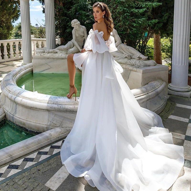 Abiti da sposa moderni a-line da sposa Abito a manicotto sfumato Sweep Train High Split Wedding da sera abiti da ballo personalizzati