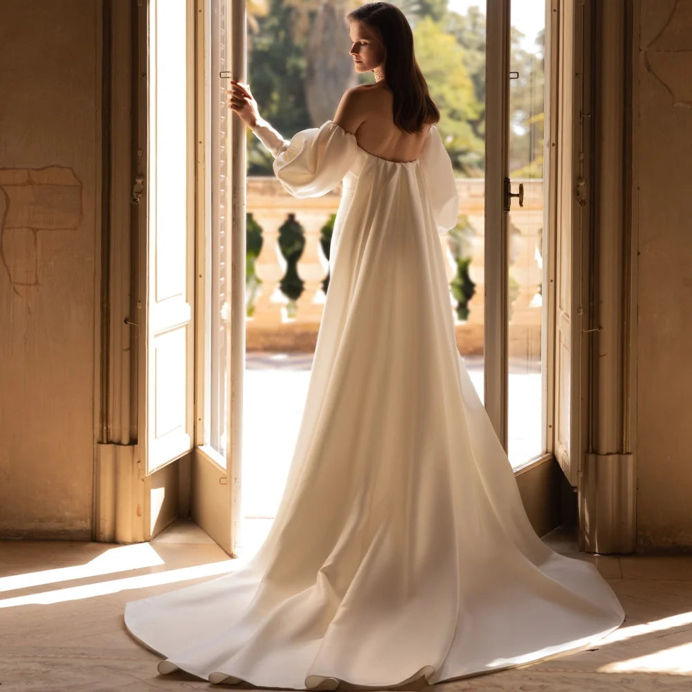 Vestidos de novia robes de mariée свадебное платьe Trumpet élégant sans bretelles manches bouffantes