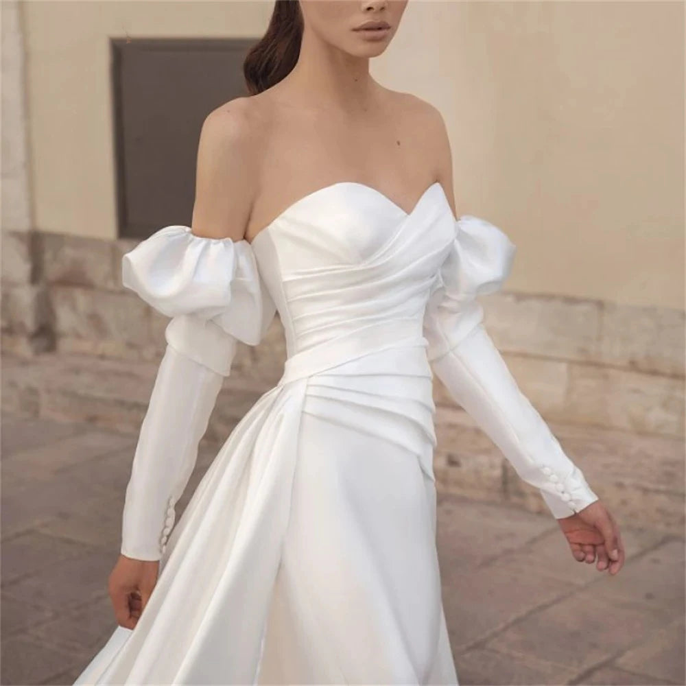 Elegant Wedding Dresses Satin Bridal Gowns Sexy Strapless Floor Length Robes For Formal Party Sheath Mermaid Vestidos De Novia