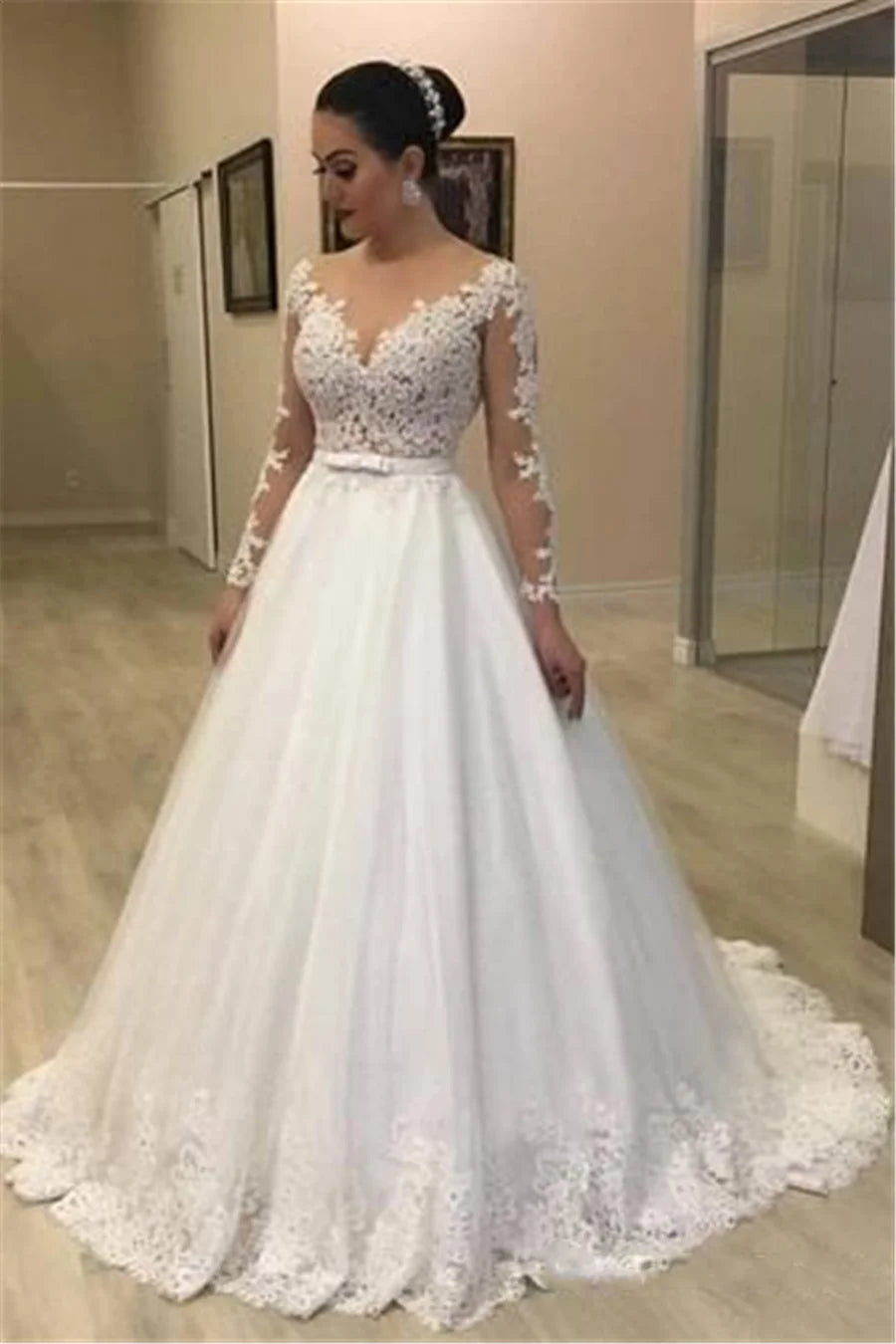 Sheer Long Sleeves Meerjungfrau Brautkleider durchsichtigen Custom zwei Stücke Brautkleider Bescheidener Vestidos de Novia