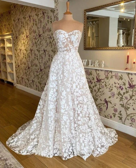 Vestido De Noiva Vintage Lace Boho Sweetheart Princess Wedding Dresses Bridal Gowns