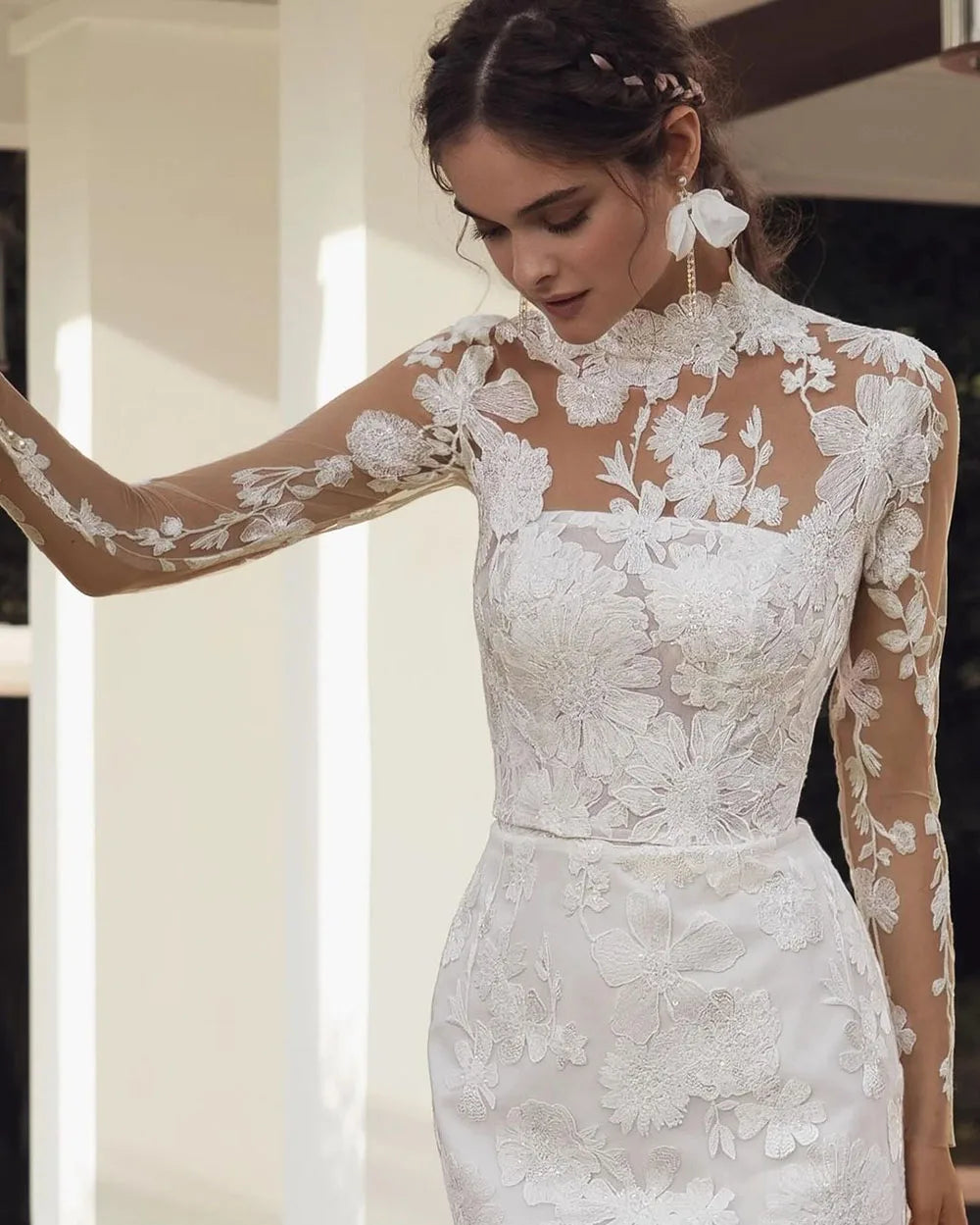 Msikoods abiti da sposa eleganti per le spose vestito per la cena mini maniche lunghe con maniche lunghe in raso