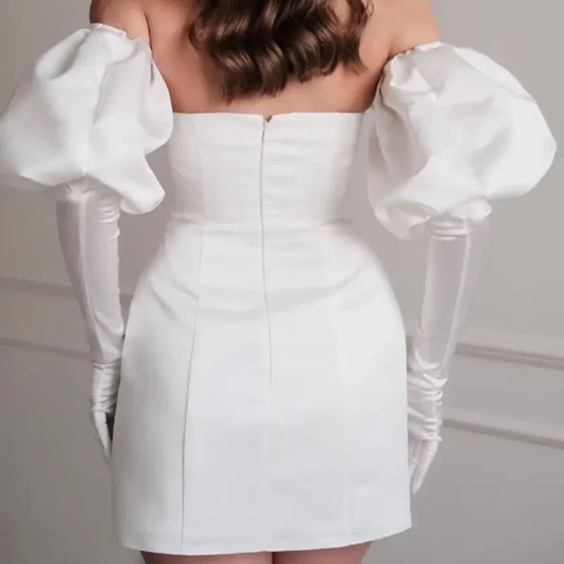 Vestidos de novia de Challoner sobre la envoltura de la rodilla para mujeres sin tirantes con mangas cortas Vestido de Novia Bride Gowns Made