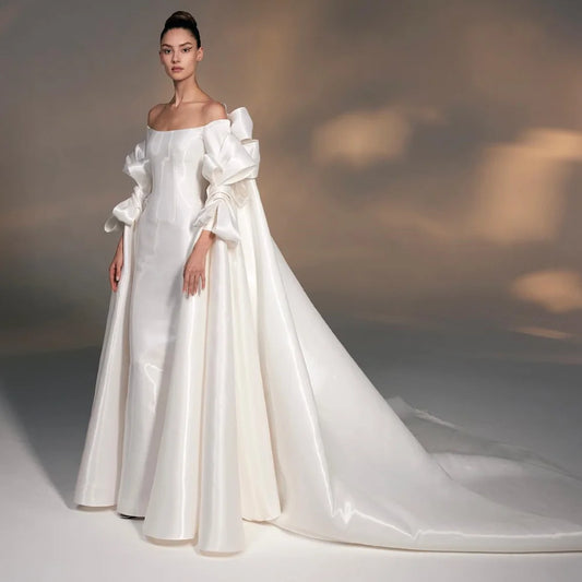 Vestidos de novia Boat Neck Wedding Dresses Straight Elegant Long Sweep Train Bridal Gowns For Sexy Women 2024
