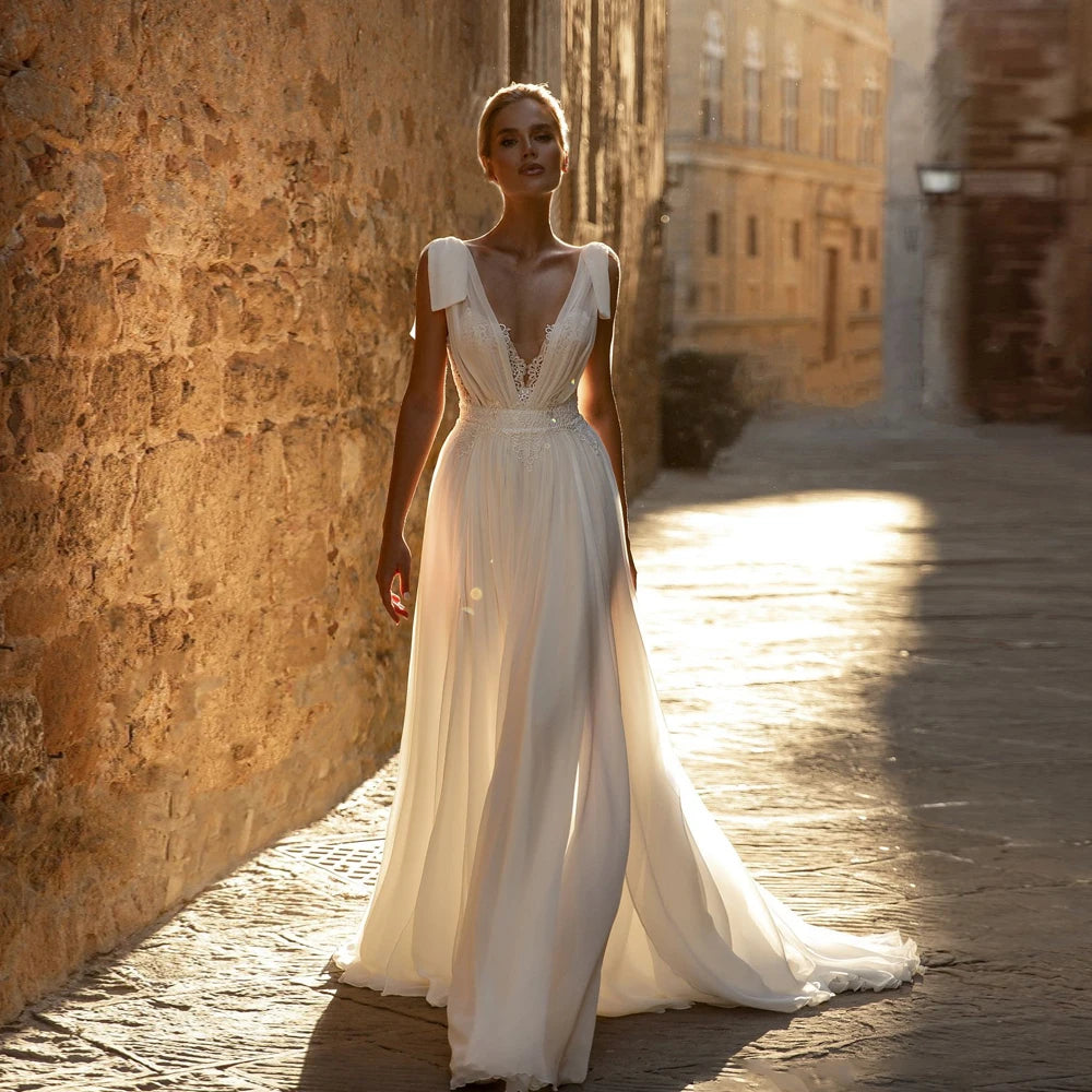 Élégants robes de mariée en mousseline de soie