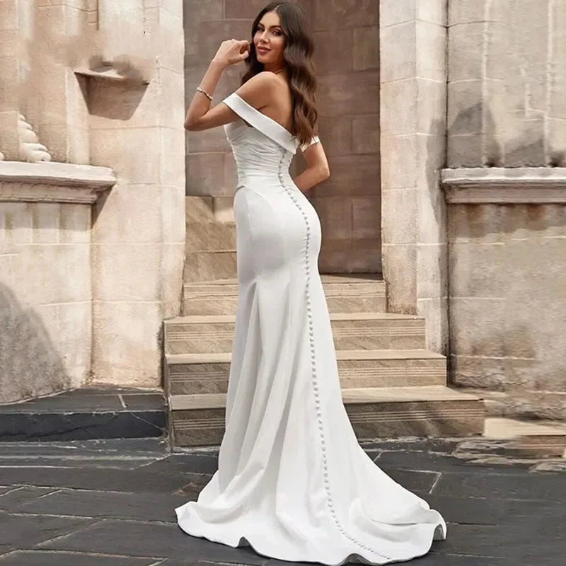 Elegant Mermaid Wedding Dresses For Sweetheart Off Shoulder Sleeveless Bridal Gowns Button Floor Length Vestidos De Novia