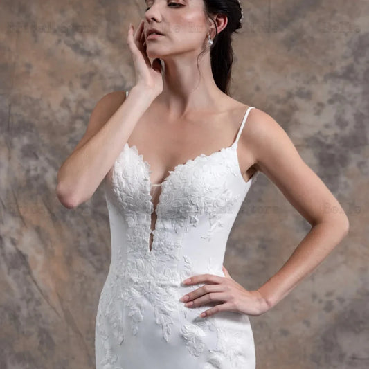 Classic Spaghetti Straps Wedding Dresses V Neck Sleeveless Bridal Gowns Applique Floor Length Mermaid Vestidos De Novia 2024