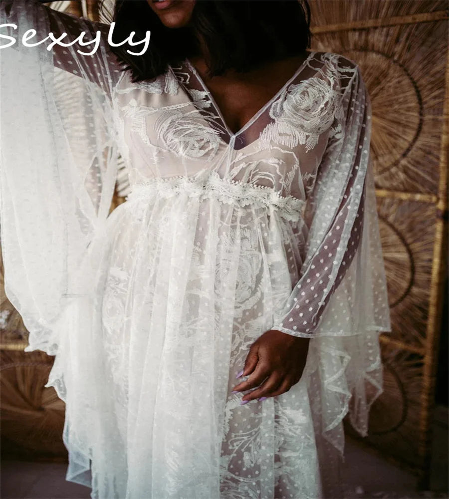 Robe de mariée Boho Lace Boho avec manches fustiles country rustes Bohemain Robes nuptiales sexy Backless Garden Beach Bride Chic