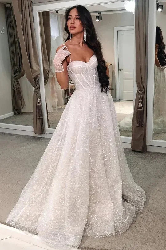 فستان زفاف لامع من Roycebridal Beach فساتين زفاف للحفلات Vestido De Noiva Gelinlik فساتين زفاف عربية لامعة