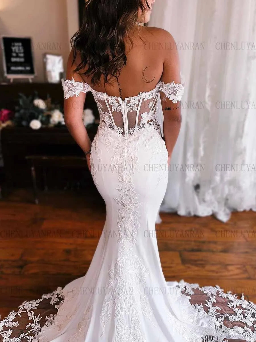 Sweetheart Mermaid Wedding Dresses Applique Off-Shoulder Mermaid Bride Gowns Long Elegant Dresses For Women 2023 robe de mariée