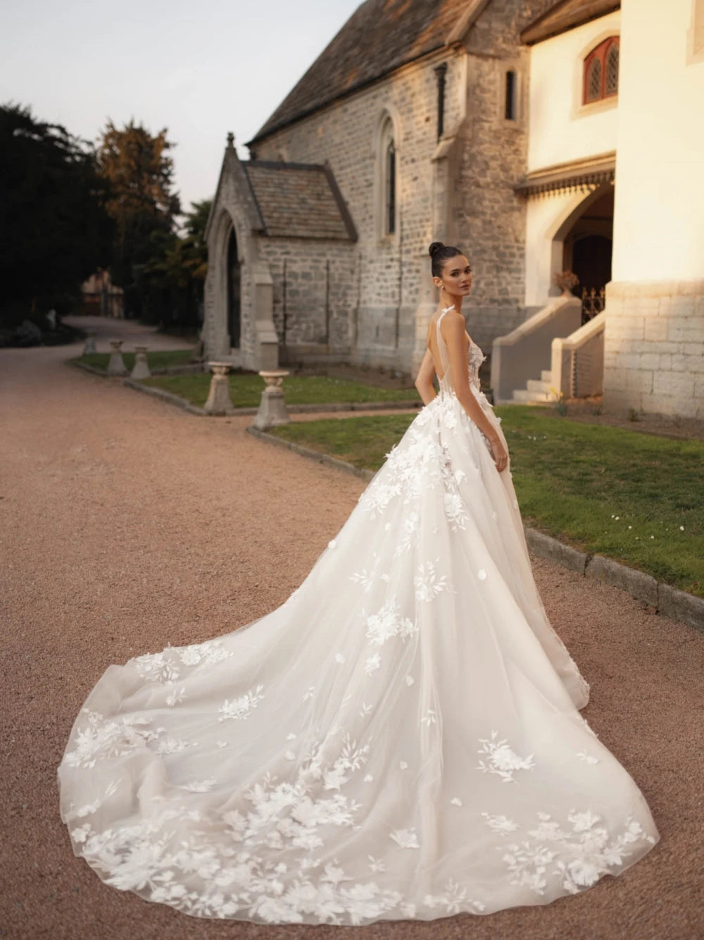 3D Blumen Jäten Kleid Elegante Tiefe V-ausschnitt Braut Robe Appliques A-linie Boden-länge Braut Kleider Vestidos De Novia
