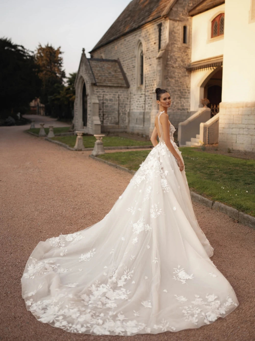 Vestido de desmalezado de flores 3D Elegante con cuello en V de túnica con cuello en v