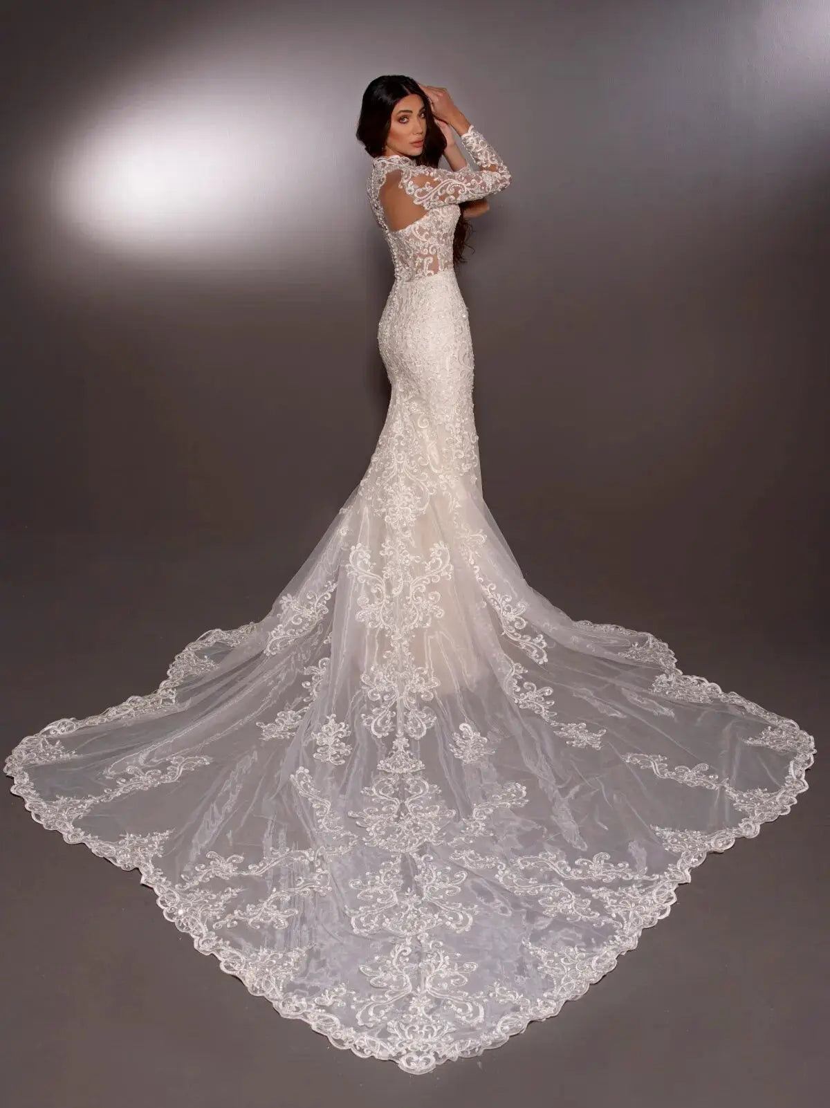 Abito da sposa a sirena di lusso con applicazioni per donne maniche lunghe al collo elegante abito da sposa sexy abito de mariée