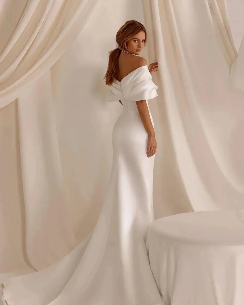 Elegant Cap Sleeves Wedding Dresses Mermaid Sexy Side Split Bride Dresses Sweet Train Elegant Bride Dress Customize To Measure