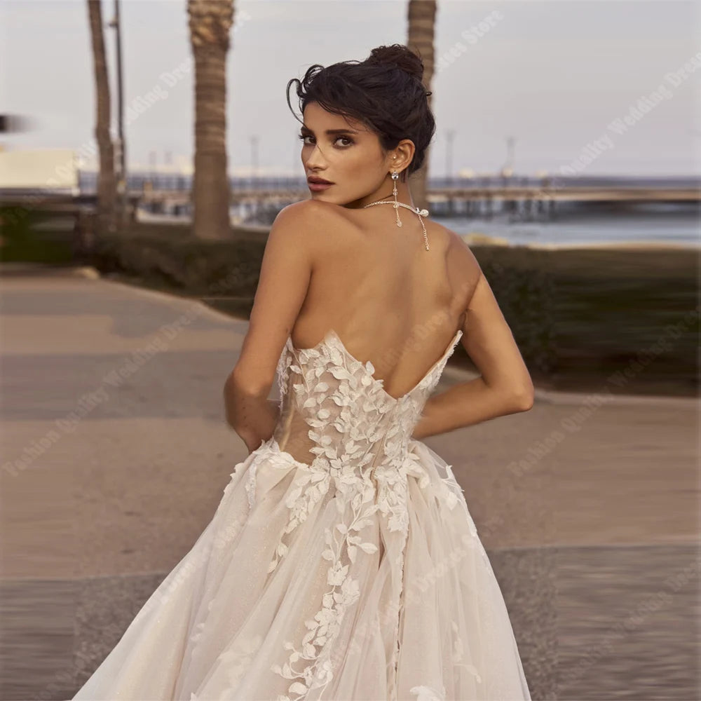 2024 Exquisite Modern A-Line Wedding Dresses Shining Floral Printing Bridal Gowns Sexy Sleeves Appliques Robes Vestido De Novia