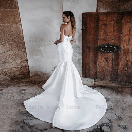 Simple Mermaid Satin Wedding Dresses Boat Neck Sleeveless Bridal Gowns Back Zipper Floor Length Sheath Vestidos De Novia 2024