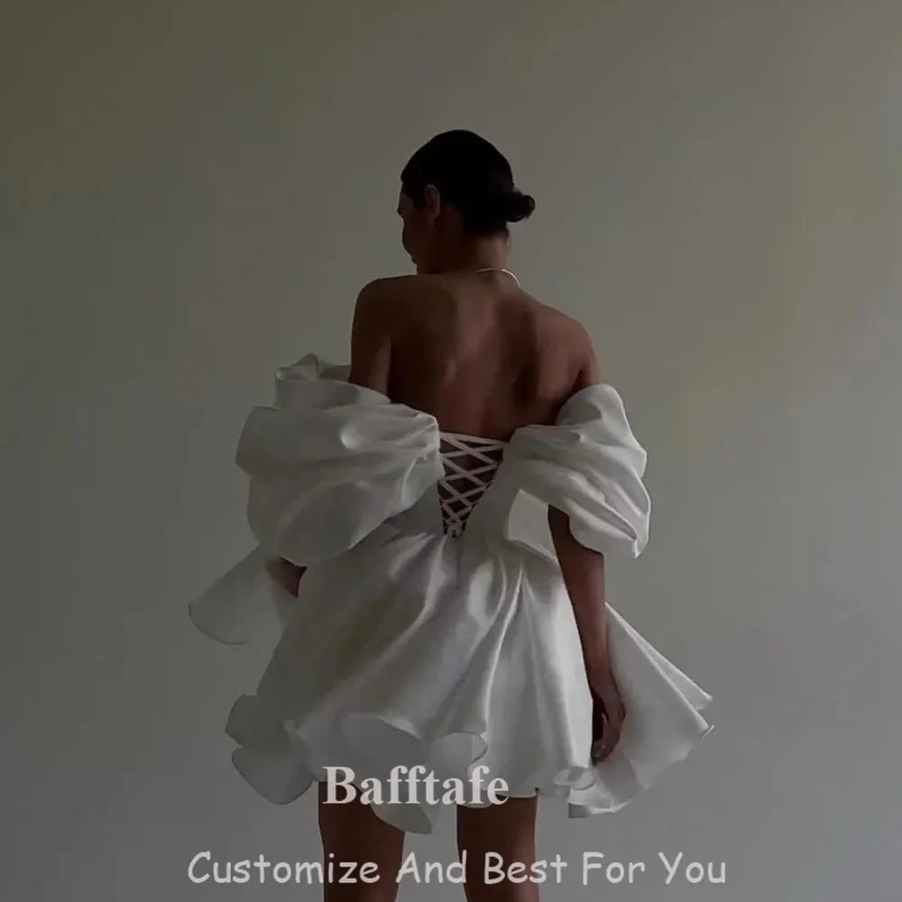 Bafftafe Une ligne satin au-dessus du genou mini robes de bal hors de l'épaule des robes de retour à la main lacet les femmes robes de cocktail formelle