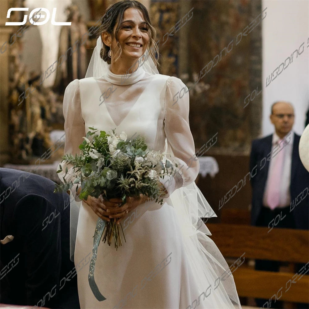 Sol semplice a due pezzi a V Neck Spaghetti Abiti da sposa in raso Abiti di tulle lunghi abiti da sposa sirene