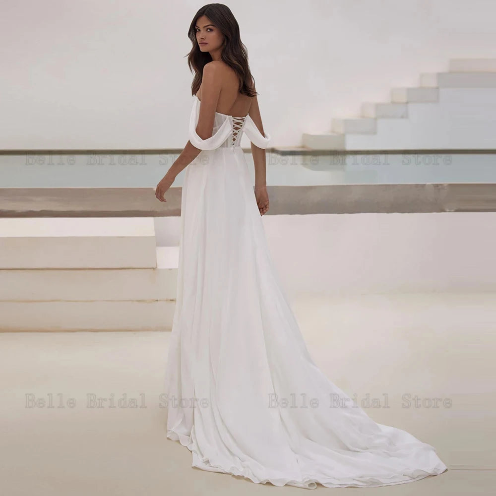 Simple Chiffon Wedding Dresses Strapiess Sleeveless Bridal Growns with Side Split Vestidos Floor Length De Novia Backless 2024