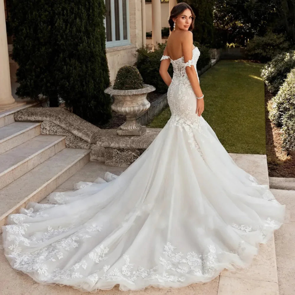 Abiti da sposa da sposa Vintage Off the Spalla Mermaid Wedding Appliques con treno di cappella con perline realizzate su misura 2024 Robe de Mariee