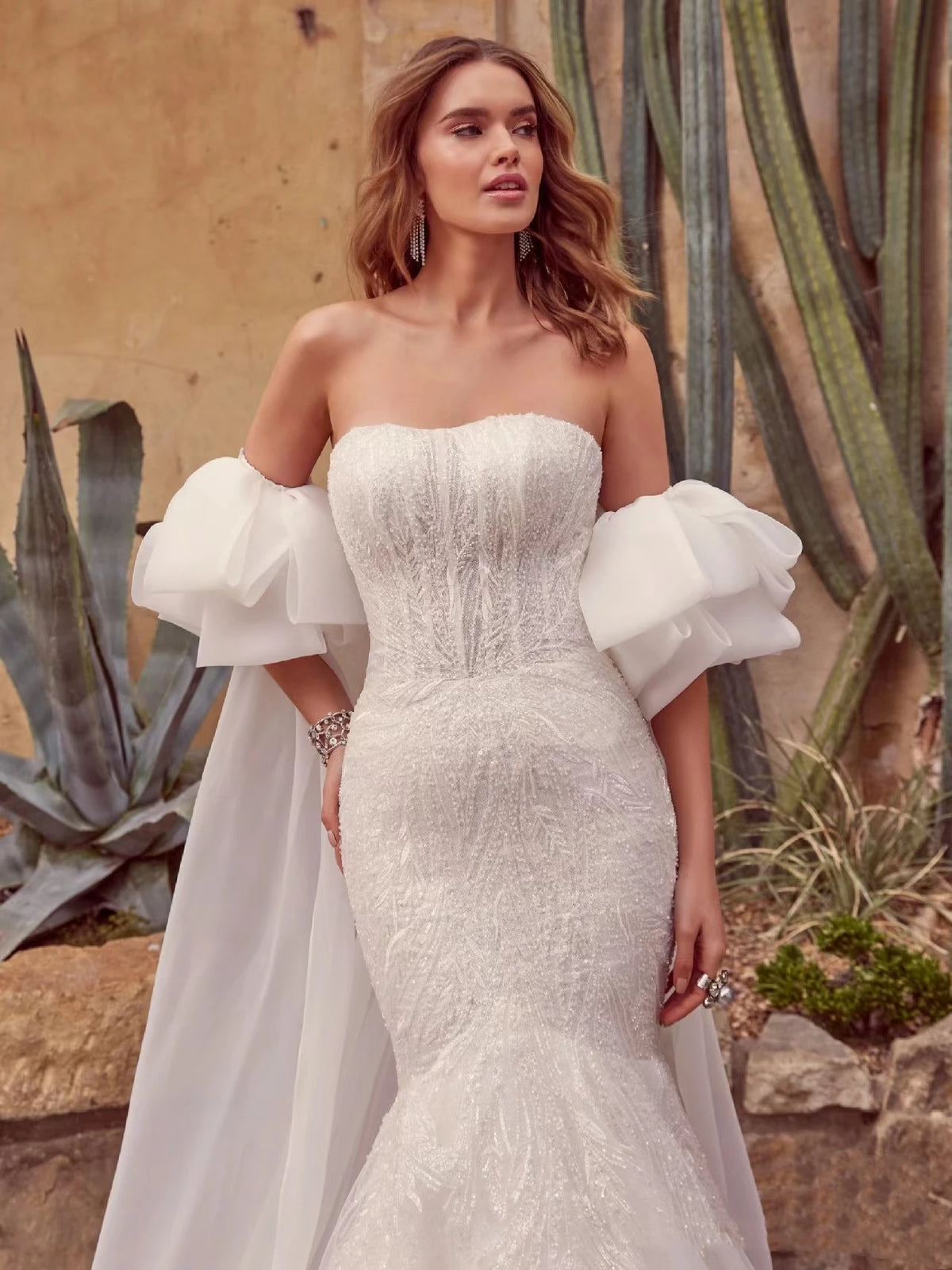 Splendidi abiti da sposa sirena in pizzo abiti da sposa sexy abiti a maniche per sbuffi per feste formali eleganti 2024 Vestidos de nolia