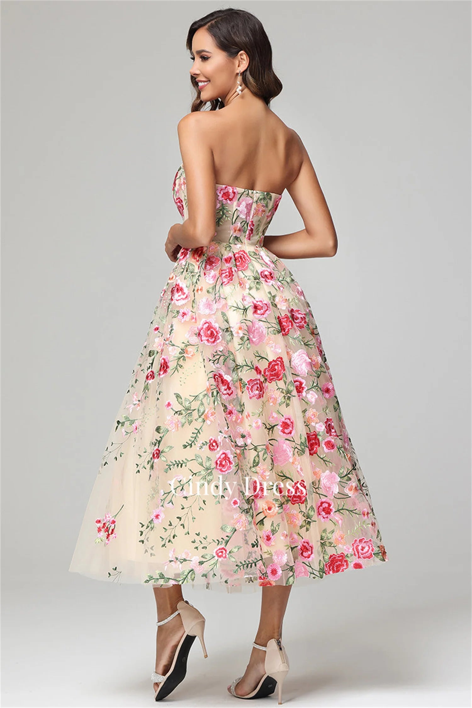 Flowers Elegant Party Dresses for Women 2024 Off the Shoulders Prom Embroidery Evening Dress Luxury Celebrity A-line Saudi