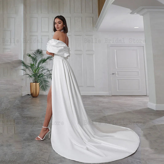 Elegant Off the Shoulder Short Wedding Dresses Sleeveless Mermaid Bridal Gowns Detachable Sweep Train Vestidos De Novia 2024