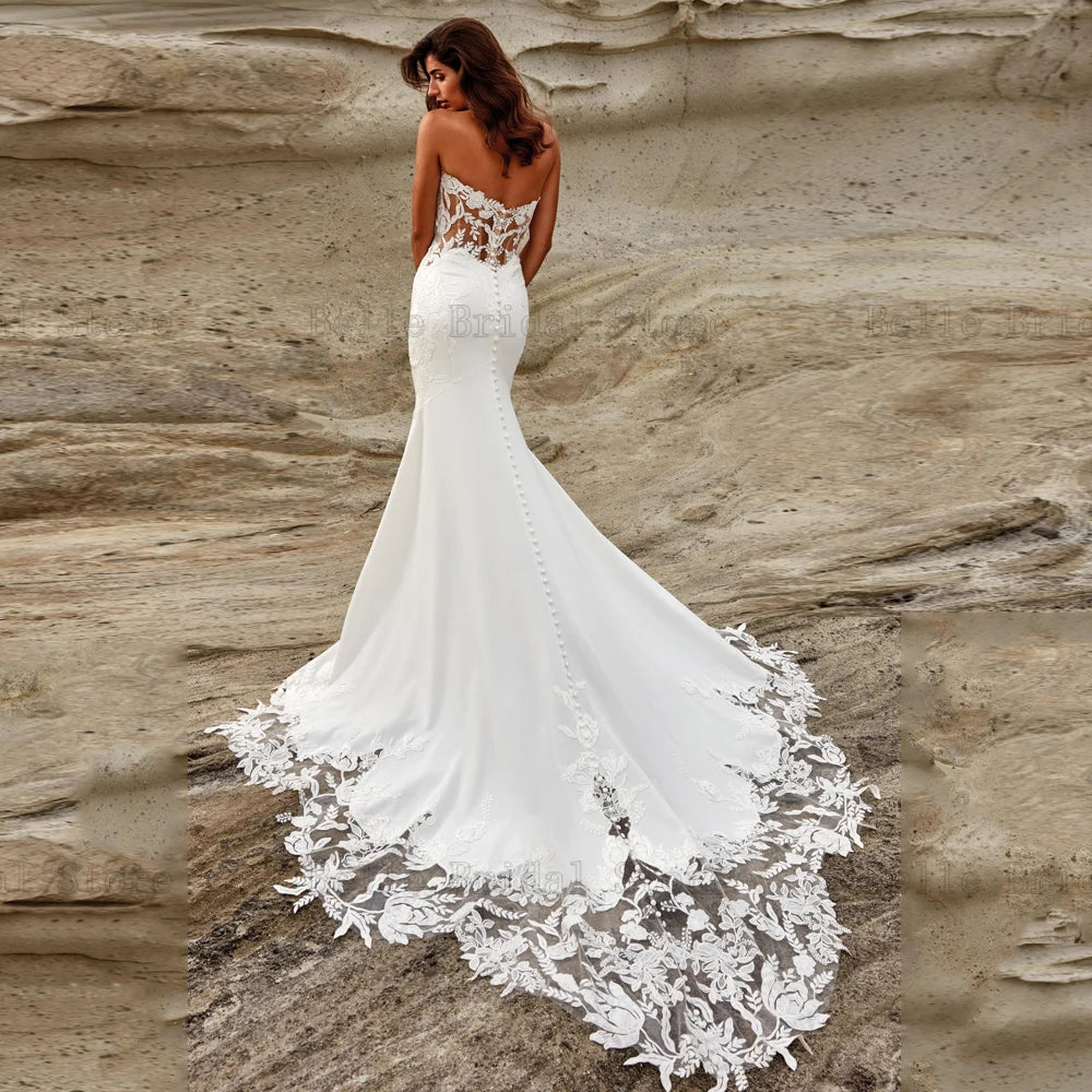 Sexy Sweetheart Neck Wedding Dresses Off Shoulder Bridal Gowns Appliques Back Button Sweep Train Mermaid Robe De Mariee 2024